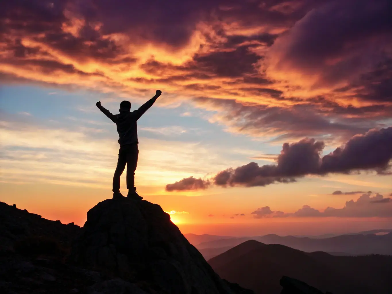 A person climbing a mountain, silhouetted against a vibrant sunrise, symbolizing overcoming challenges and achieving personal growth. This image represents the transformative power of coaching and mentoring.