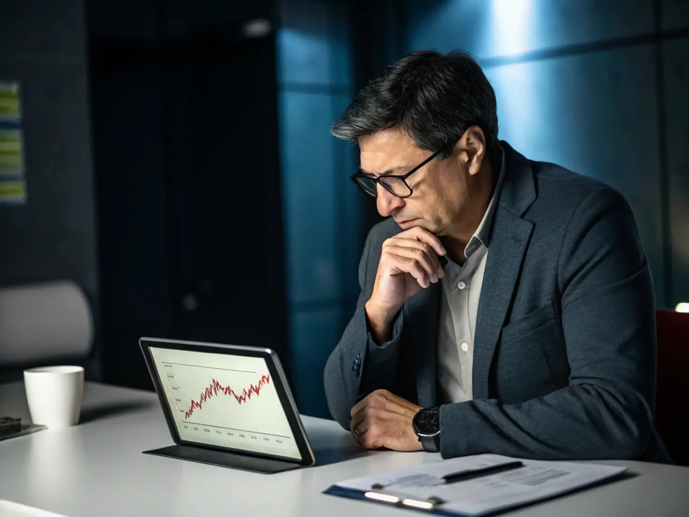An entrepreneur reviewing business growth charts in a bright, modern office, symbolizing business development and strategic planning. This image represents the benefits of mentoring for business growth.