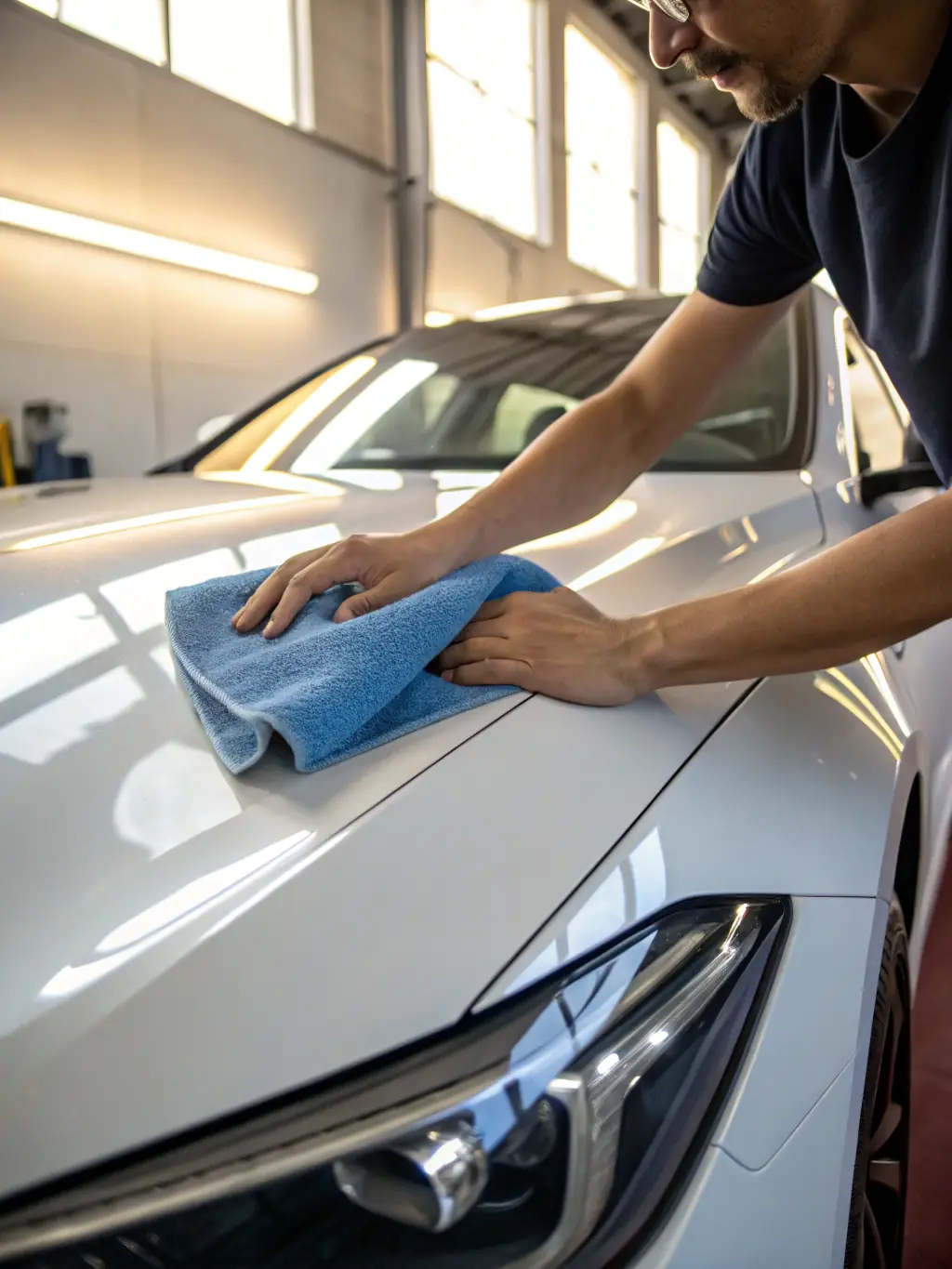 A luxury car with a ceramic coating being applied, showcasing the hydrophobic properties and long-lasting protection against the elements.